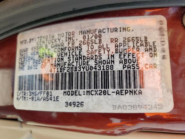 Photo 10 from auction – 2000 TOYOTA AVALON XL with VIN 4T1BF28B3YU043188