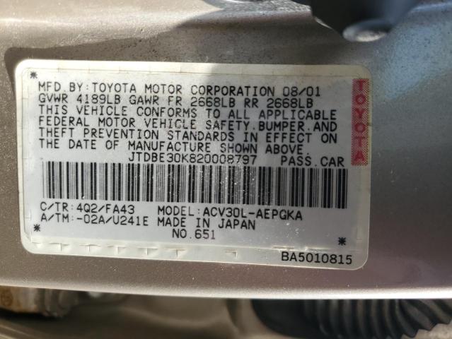 Photo 10 from auction – 2002 TOYOTA CAMRY LE with VIN JTDBE30K820008797