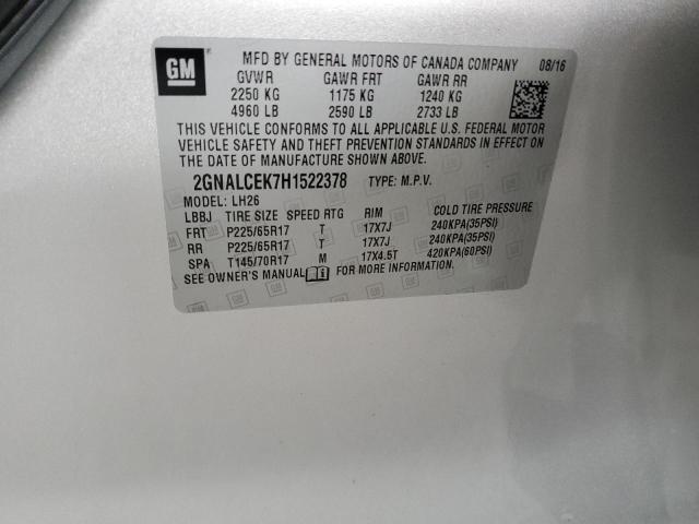 Photo 10 from auction – 2017 CHEVROLET EQUINOX LT with VIN 2GNALCEK7H1522378