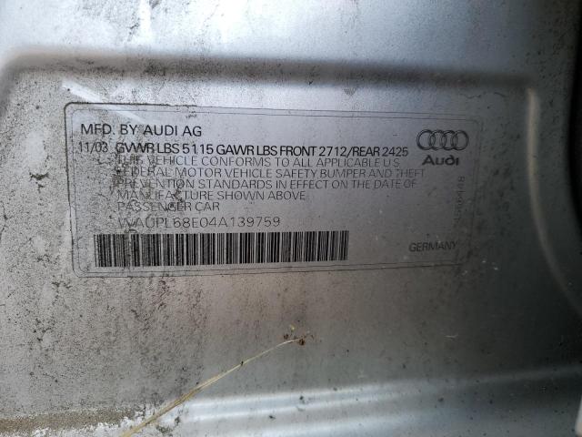 Photo 10 from auction – 2004 AUDI S4 with VIN WAUPL68E04A139759