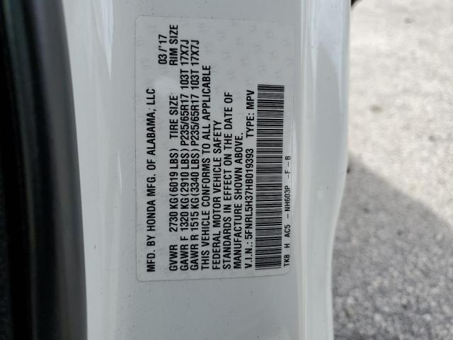 Photo 10 from auction – 2017 HONDA ODYSSEY SE with VIN 5FNRL5H37HB019393