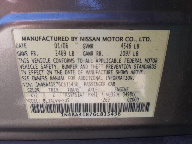 Photo 10 from auction – 2006 NISSAN MAXIMA SE with VIN 1N4BA41E76C835436