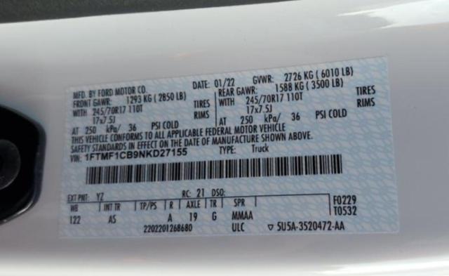 Photo 10 from auction – 2022 FORD F150 with VIN 1FTMF1CB9NKD27155
