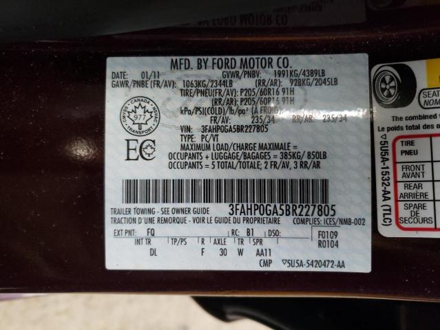 Photo 10 from auction – 2011 FORD FUSION S with VIN 3FAHP0GA5BR227805