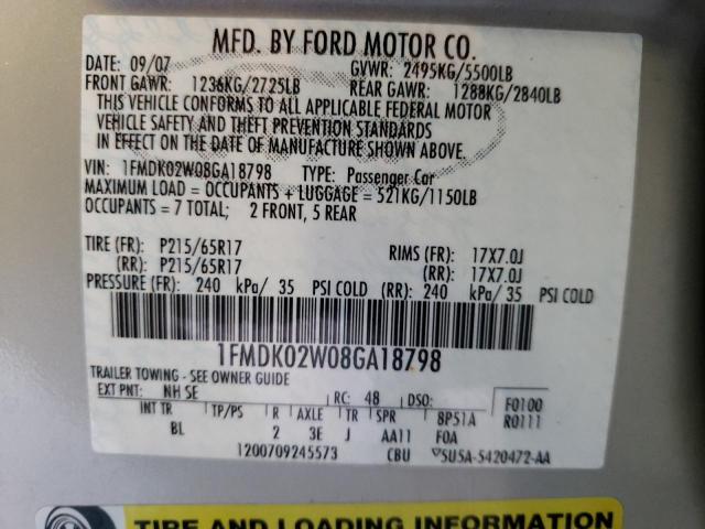 Photo 10 from auction – 2008 FORD TAURUS X S with VIN 1FMDK02W08GA18798