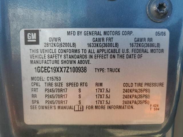 Photo 10 from auction – 2007 CHEVROLET SILVERADO with VIN 1GCEC19XX7Z100938