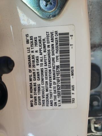 Photo 10 from auction – 2015 HONDA CIVIC SE with VIN 19XFB2F74FE103796