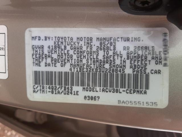 Photo 10 from auction – 2003 TOYOTA CAMRY LE with VIN 4T1BE32K83U220845