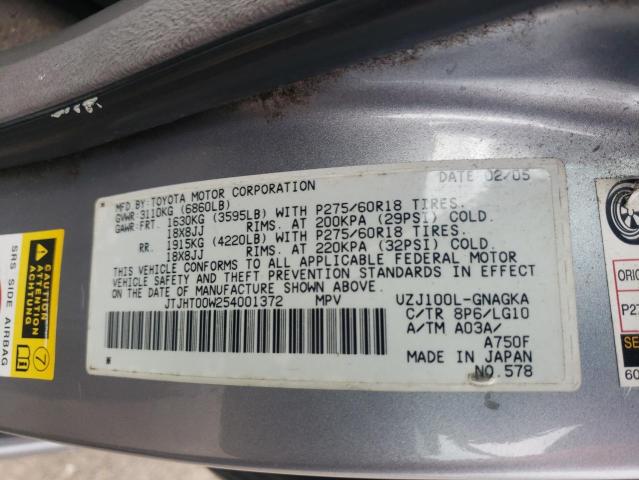 Photo 10 from auction – 2005 LEXUS LX 470 with VIN JTJHT00W254001372