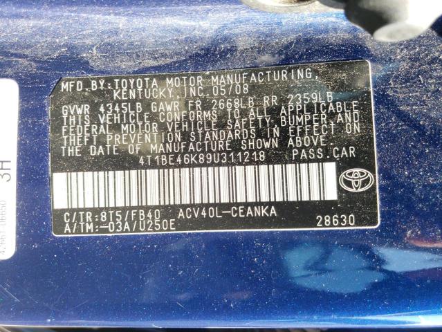 Photo 10 from auction – 2009 TOYOTA CAMRY BASE with VIN 4T1BE46K89U311218