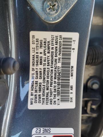 Photo 10 from auction – 2009 HONDA CIVIC LX with VIN 19XFA16519E042777