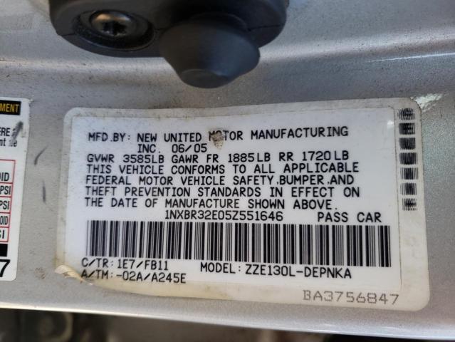 Photo 10 from auction – 2005 TOYOTA COROLLA CE with VIN 1NXBR32E05Z551646