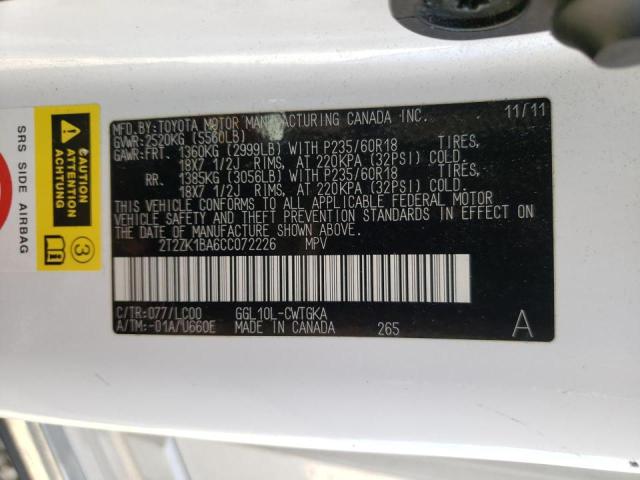 Photo 10 from auction – 2012 LEXUS RX 350 with VIN 2T2ZK1BA6CC072226