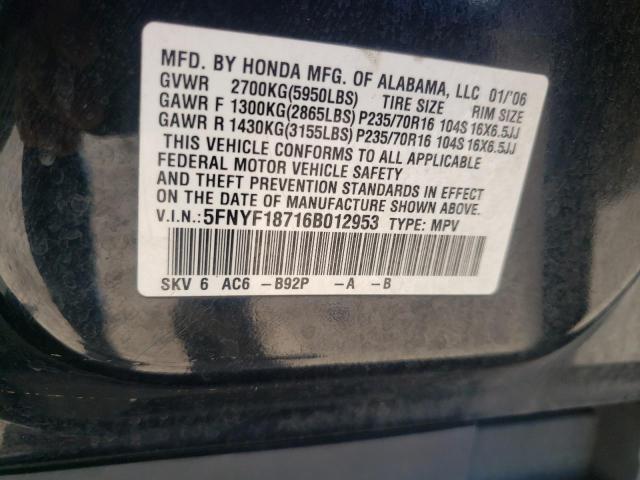 Photo 10 from auction – 2006 HONDA PILOT EX with VIN 5FNYF18716B012953