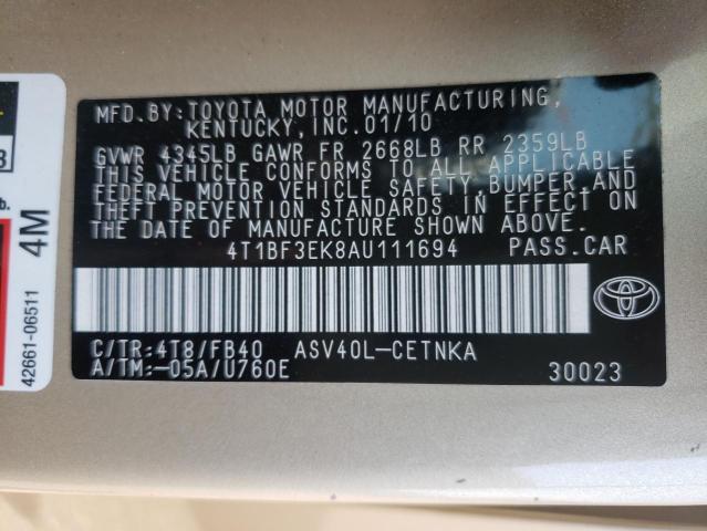 Photo 10 from auction – 2010 TOYOTA CAMRY BASE with VIN 4T1BF3EK8AU111694