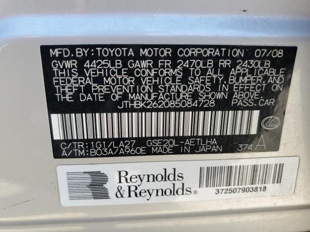 Photo 10 from auction – 2008 LEXUS IS 250 with VIN JTHBK262085084728