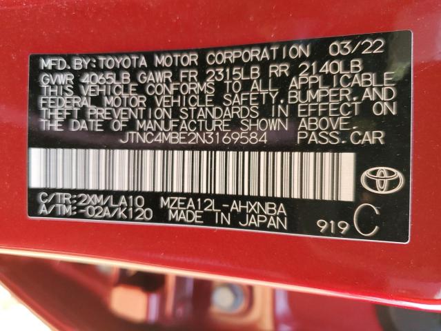 Photo 10 from auction – 2022 TOYOTA COROLLA XS with VIN JTNC4MBE2N3169584