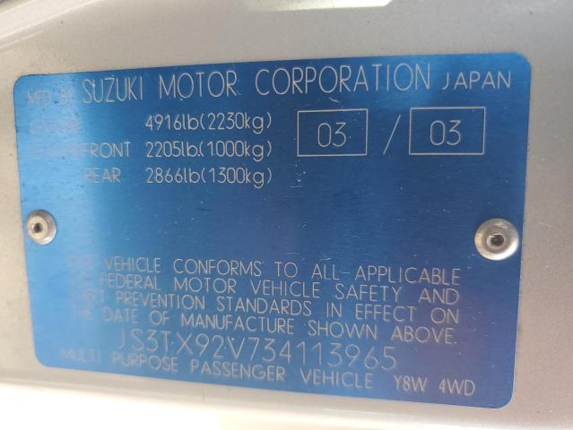 Photo 10 from auction – 2003 SUZUKI XL7 PLUS with VIN JS3TX92V734113965