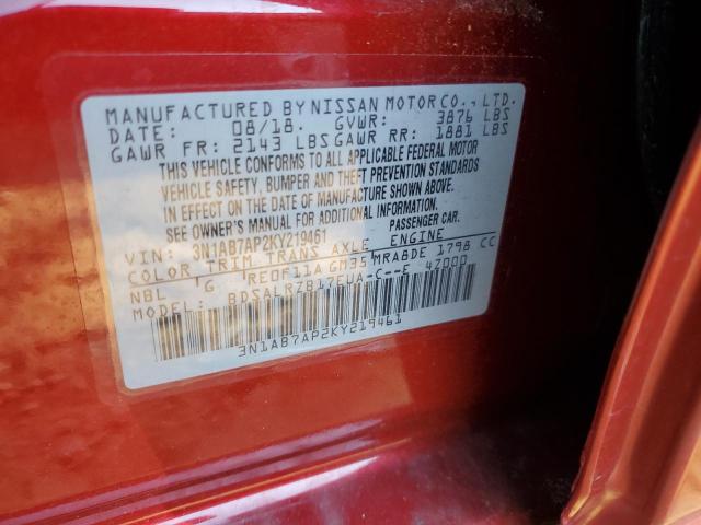 Photo 10 from auction – 2019 NISSAN SENTRA S with VIN 3N1AB7AP2KY219461