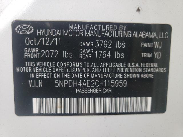 Photo 10 from auction – 2012 HYUNDAI ELANTRA GL with VIN 5NPDH4AE2CH115959
