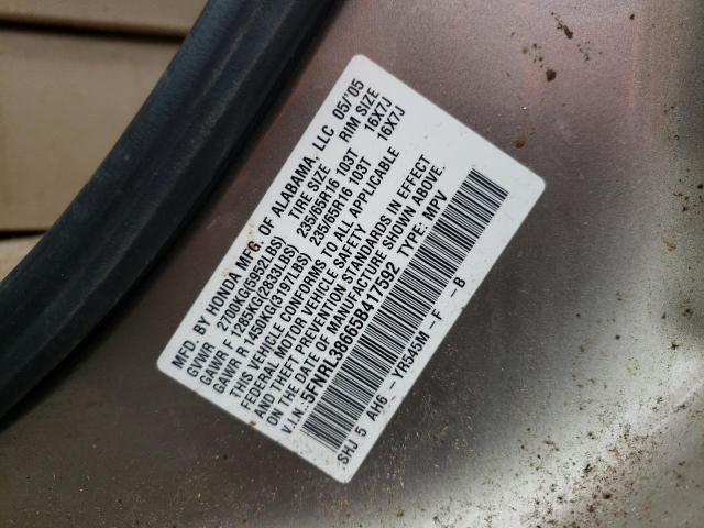 Photo 10 from auction – 2005 HONDA ODYSSEY EX with VIN 5FNRL38665B417592