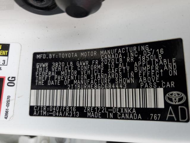 Photo 10 from auction – 2016 TOYOTA COROLLA L with VIN 2T1BURHE8GC684443