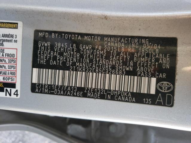 Photo 10 from auction – 2005 TOYOTA COROLLA MA with VIN 2T1KR32E85C326683