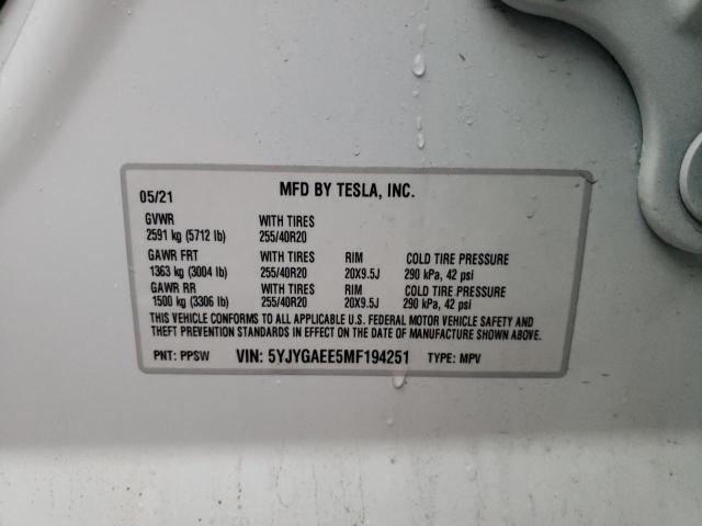 Photo 10 from auction – 2021 TESLA MODEL Y with VIN 5YJYGAEE5MF194251
