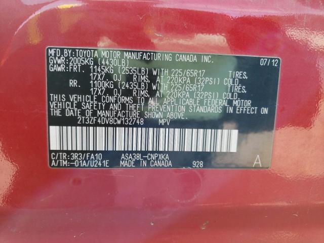 Photo 10 from auction – 2012 TOYOTA RAV4 with VIN 2T3ZF4DV8CW132748