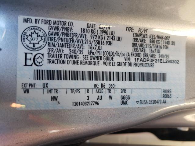 Photo 10 from auction – 2014 FORD FOCUS SE with VIN 1FADP3F21EL290302