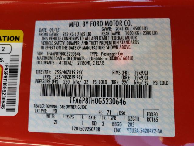 Photo 10 from auction – 2016 FORD MUSTANG with VIN 1FA6P8TH0G5230646
