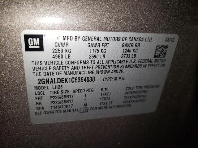 Photo 10 from auction – 2012 CHEVROLET EQUINOX LT with VIN 2GNALDEK1C6364038