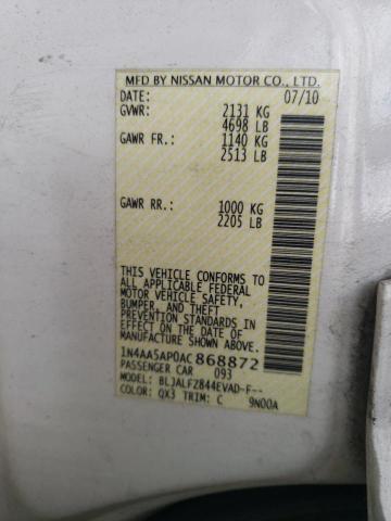 Photo 10 from auction – 2010 NISSAN MAXIMA S with VIN 1N4AA5AP0AC868872