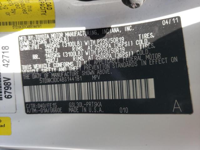 Photo 10 from auction – 2011 TOYOTA SIENNA SPO with VIN 5TDXK3DC4BS144181
