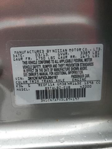 Photo 10 from auction – 2013 NISSAN VERSA S with VIN 3N1CN7APXDL894197