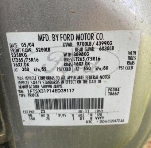 Photo 10 from auction – 2004 FORD F350 SRW S with VIN 1FTSX31P14ED39117