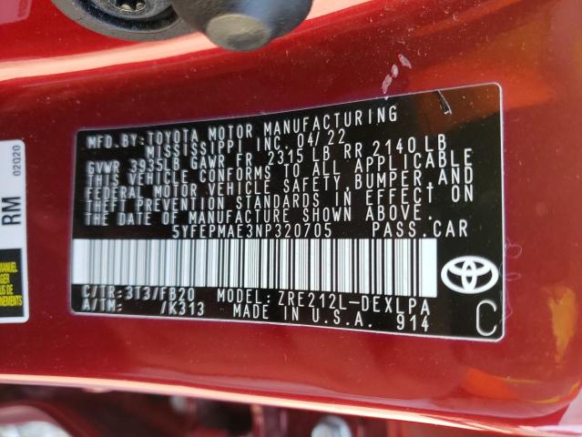 Photo 10 from auction – 2022 TOYOTA COROLLA LE with VIN 5YFEPMAE3NP320705