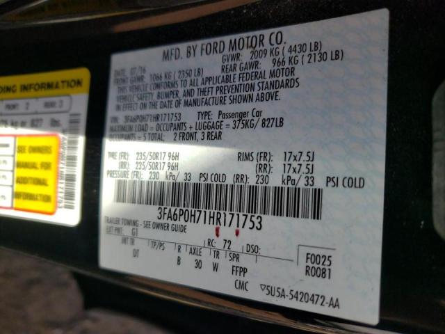 Photo 10 from auction – 2017 FORD FUSION SE with VIN 3FA6P0H71HR171753