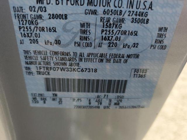 Photo 10 from auction – 2003 FORD F150 with VIN 1FTRF07W33KC67318