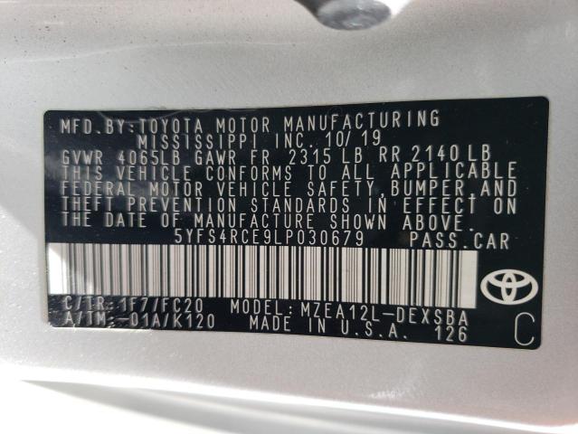 Photo 10 from auction – 2020 TOYOTA COROLLA SE with VIN 5YFS4RCE9LP030679