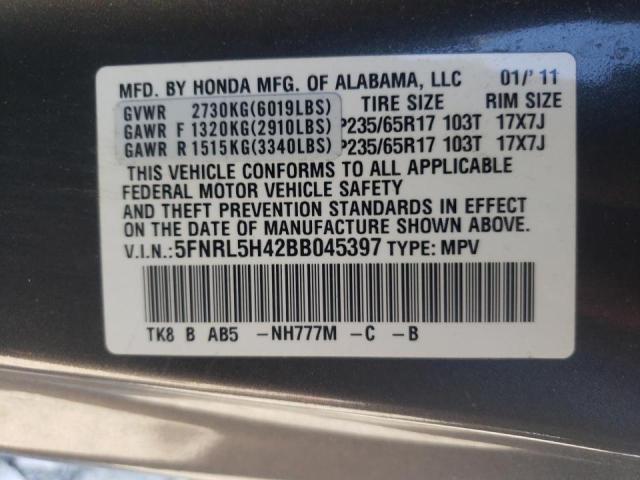 Photo 10 from auction – 2011 HONDA ODYSSEY EX with VIN 5FNRL5H42BB045397