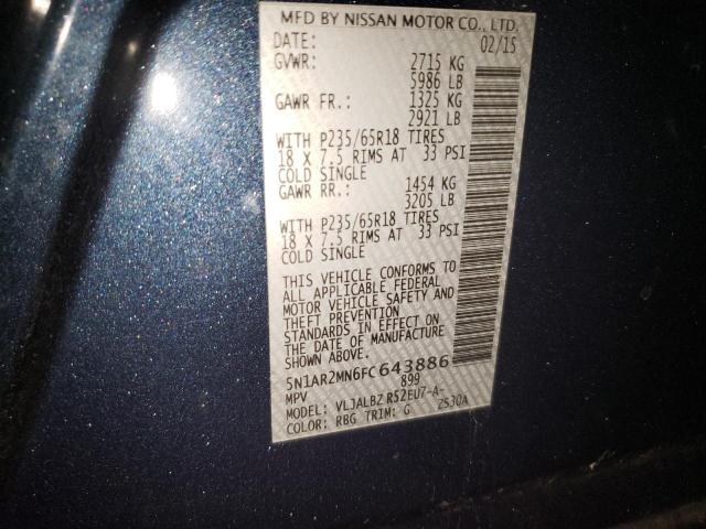 Photo 10 from auction – 2015 NISSAN PATHFINDER with VIN 5N1AR2MN6FC643886