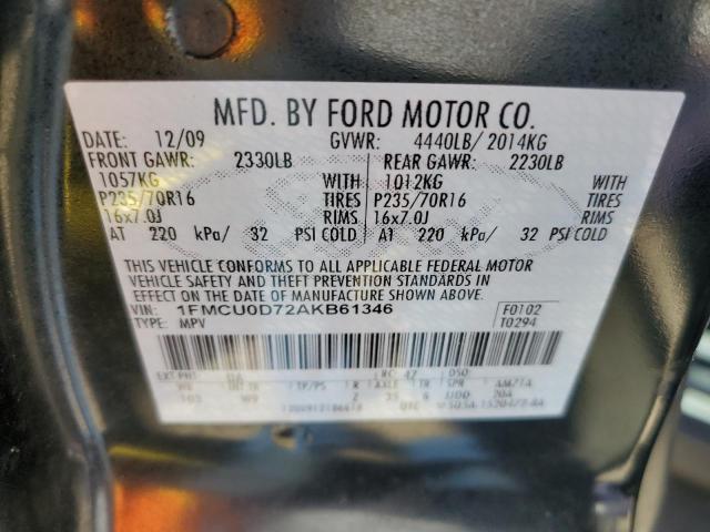 Photo 10 from auction – 2010 FORD ESCAPE XLT with VIN 1FMCU0D72AKB61346