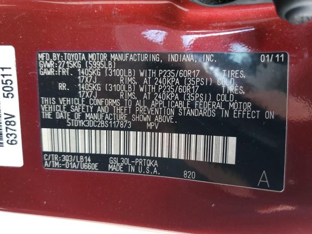 Photo 10 from auction – 2011 TOYOTA SIENNA XLE with VIN 5TDYK3DC2BS117873