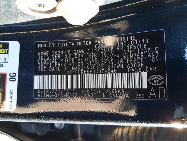 Photo 10 from auction – 2018 TOYOTA COROLLA L with VIN 2T1BURHE6JC074046