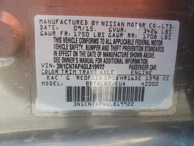 Photo 10 from auction – 2016 NISSAN VERSA S with VIN 3N1CN7AP4GL819922