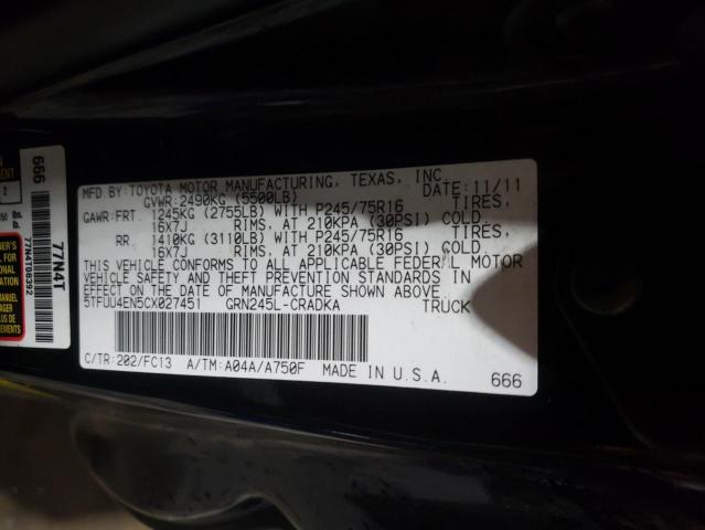 Photo 10 from auction – 2012 TOYOTA TACOMA with VIN 5TFUU4EN5CX027451