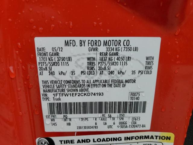 Photo 10 from auction – 2012 FORD F150 SUPER with VIN 1FTFW1EF2CKD74193