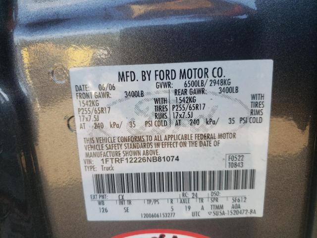 Photo 10 from auction – 2006 FORD F150 with VIN 1FTRF12226NB81074