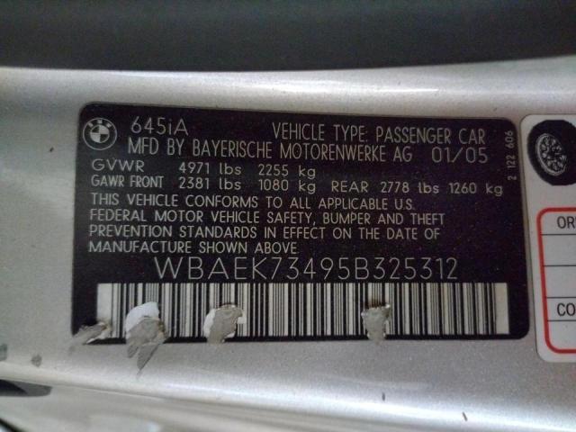 Photo 10 from auction – 2005 BMW 645 CI AUT with VIN WBAEK73495B325312